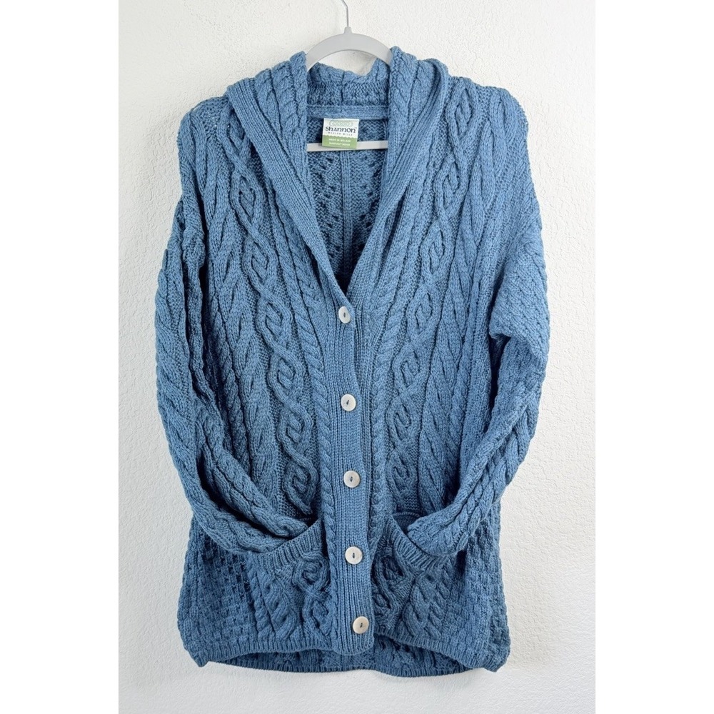 Shannon Woolen Mills Merino Wool Aran Cable Knit Cardigan 1X Made in Ireland